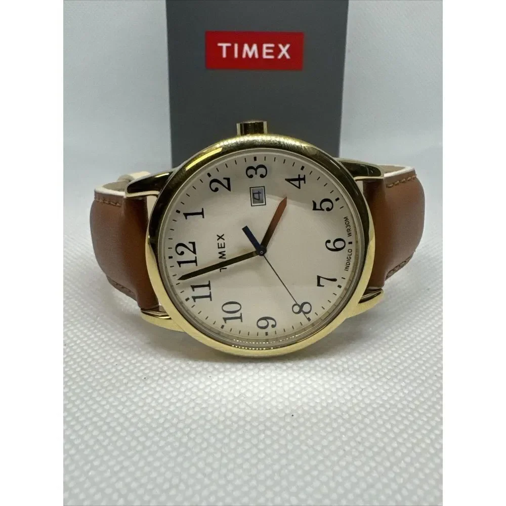 Timex CR2016 Men's Brown Leather Strap Analog Beige Dial Quartz Watch YAY39